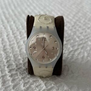 Vintage Swatch Cream and clear Watch with Crystal Accents